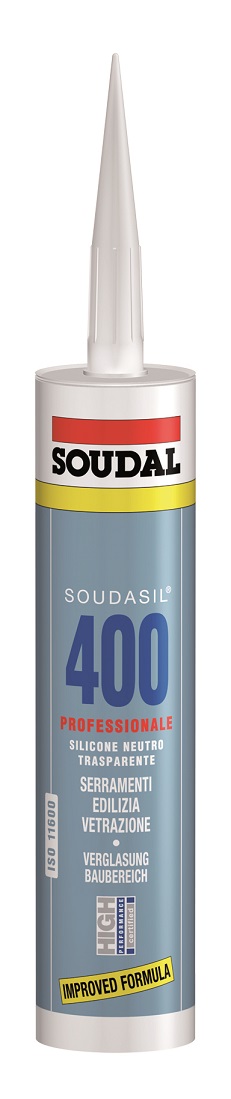 SOUDAL -  Sigillante SOUDASIL 400 silicone neutro per sigillatura di vetri - col. BIANCO - q.ta 310 ML
